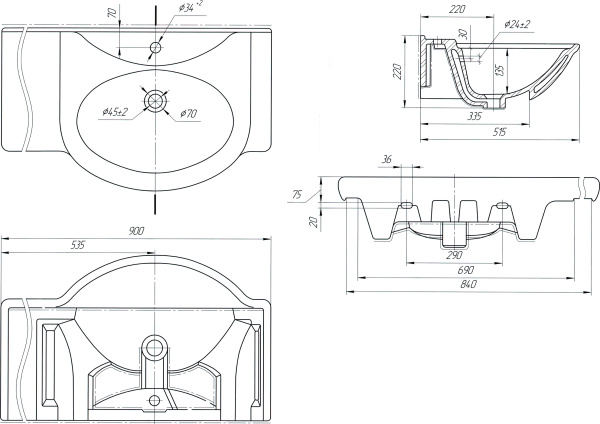 Раковина Bellezza Дрея-90 4660018641570 правая